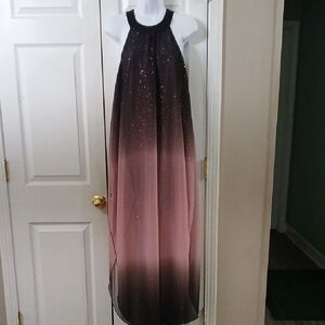 Venus black purple dusty rose ombre sparkl sheath maxi dress Sz S